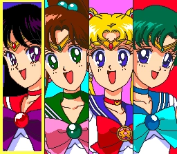 Sailor Mars, Sailor Jupiter, Sailor Moon et Sailor Mercury dans SailorMoon Collection PC Engine